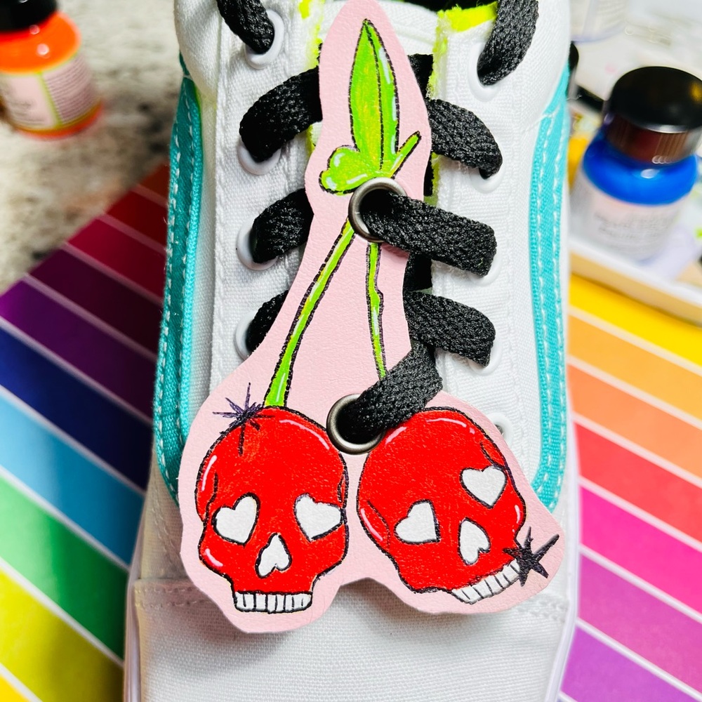 Roller skates cherry skulls shoelace charm - Picture 2 of 5